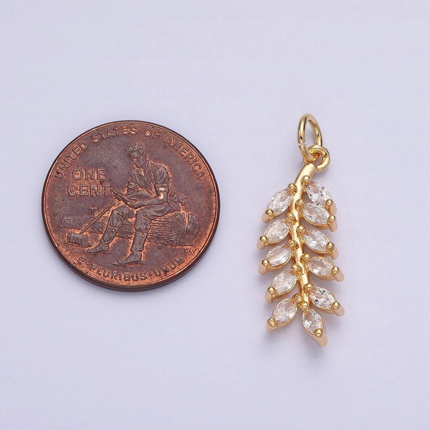 Dainty olive branch charm, 24k gold filled, leaf pendants cubic zirconia ac599