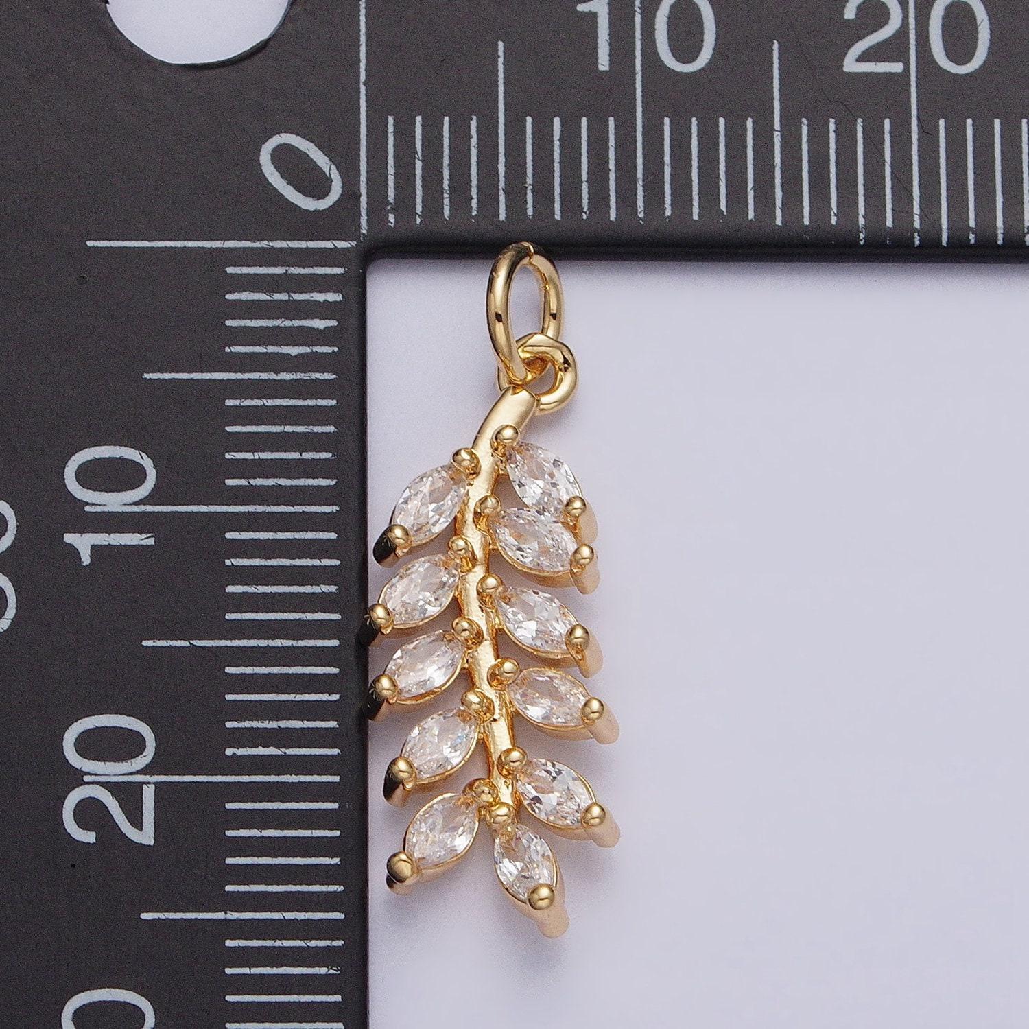 Dainty olive branch charm, 24k gold filled, leaf pendants cubic zirconia ac599