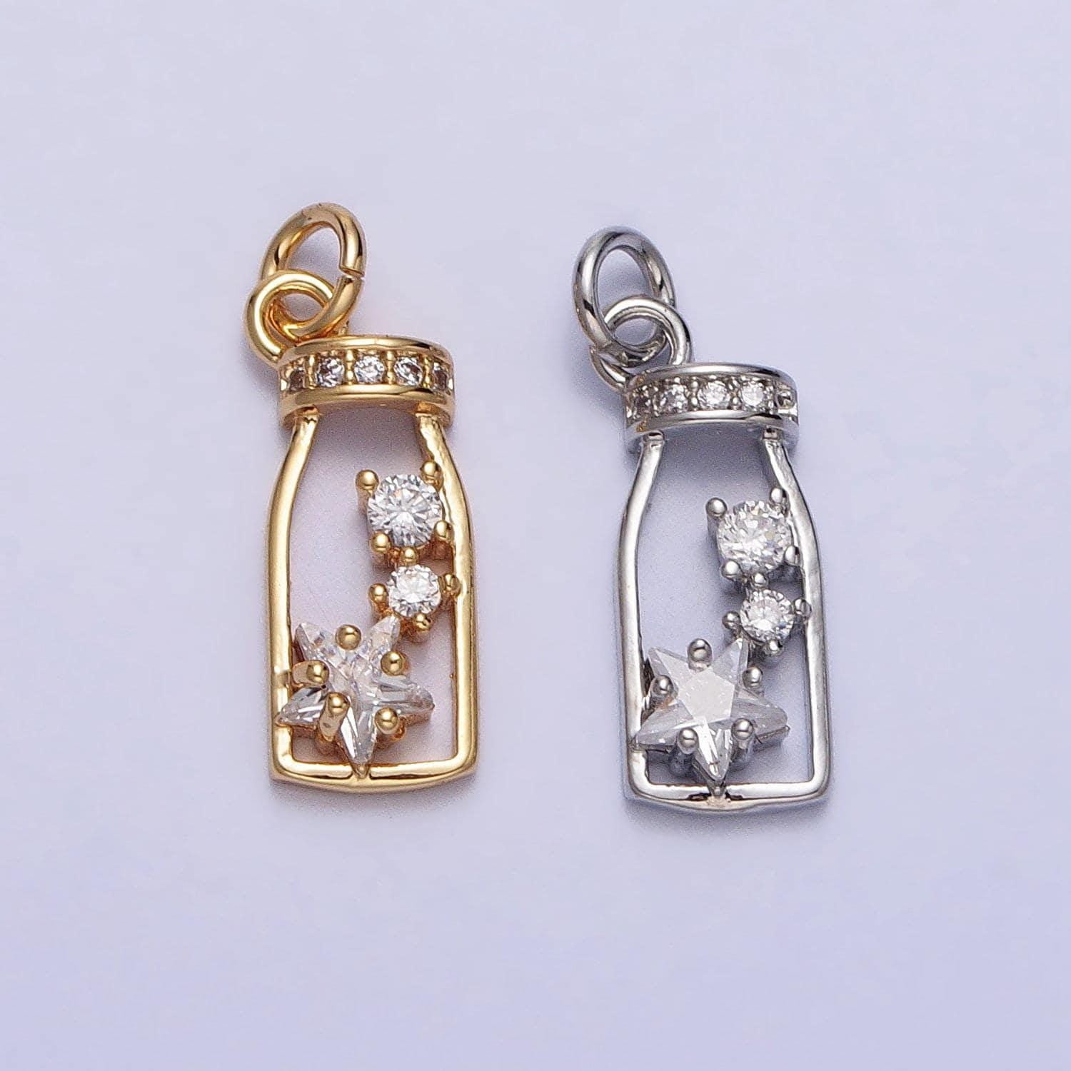 Mini gold bottle charm with cz star n-277