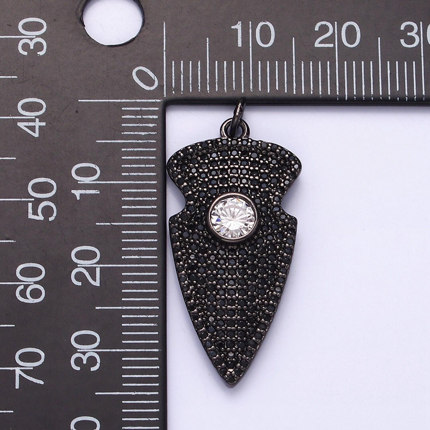 14k gold filled 35mm clear cz micro paved arrow point charm in silver, gold, black | n1126 - n1128