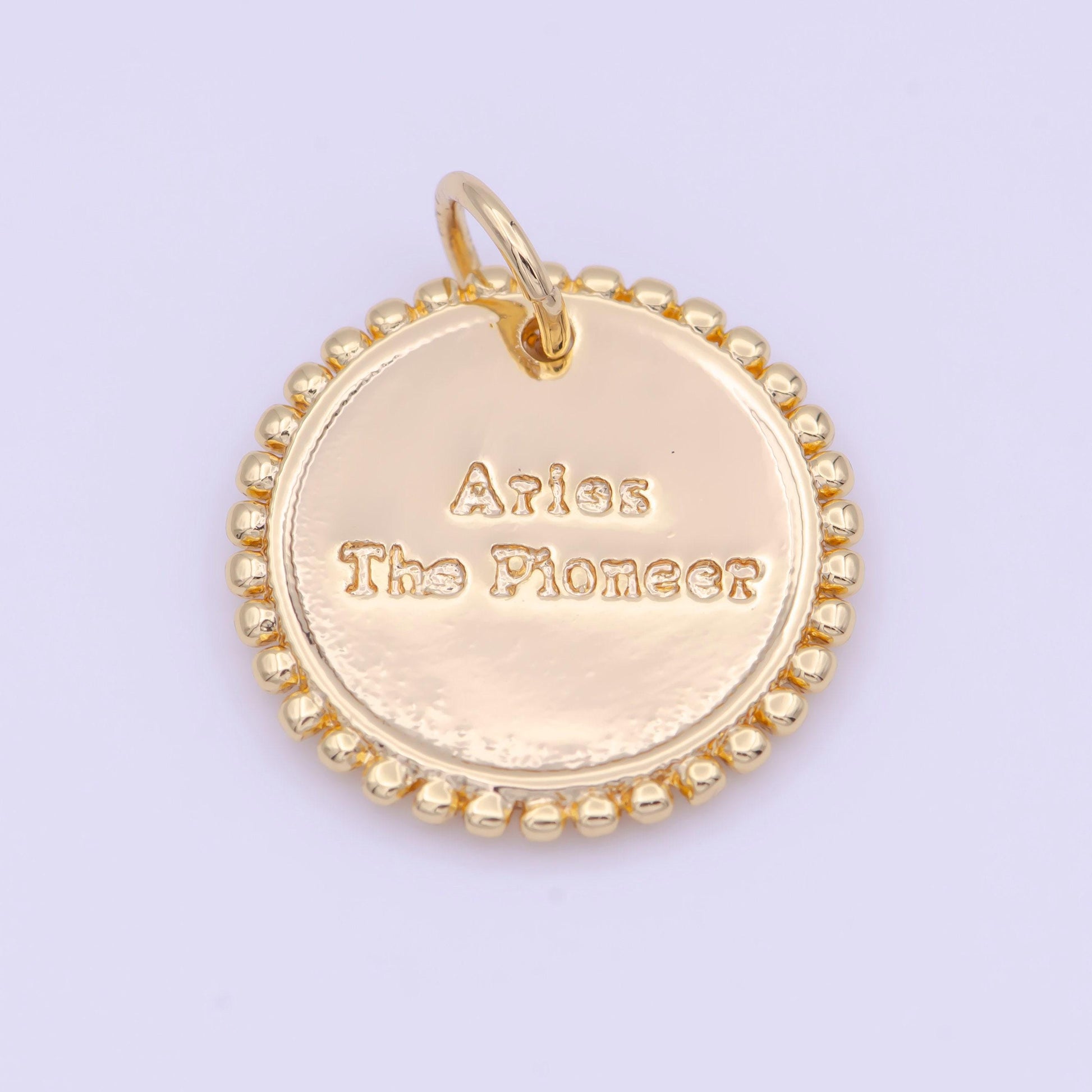 New design 14k gold filled double sided zodiac charm horoscope astrology personalized coin charm cz round disc pendant| a1803-1808
