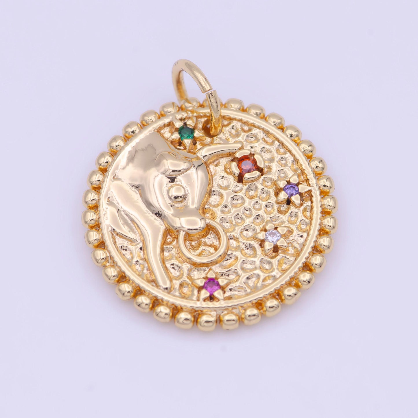 New design 14k gold filled double sided zodiac charm horoscope astrology personalized coin charm cz round disc pendant| a1803-1808