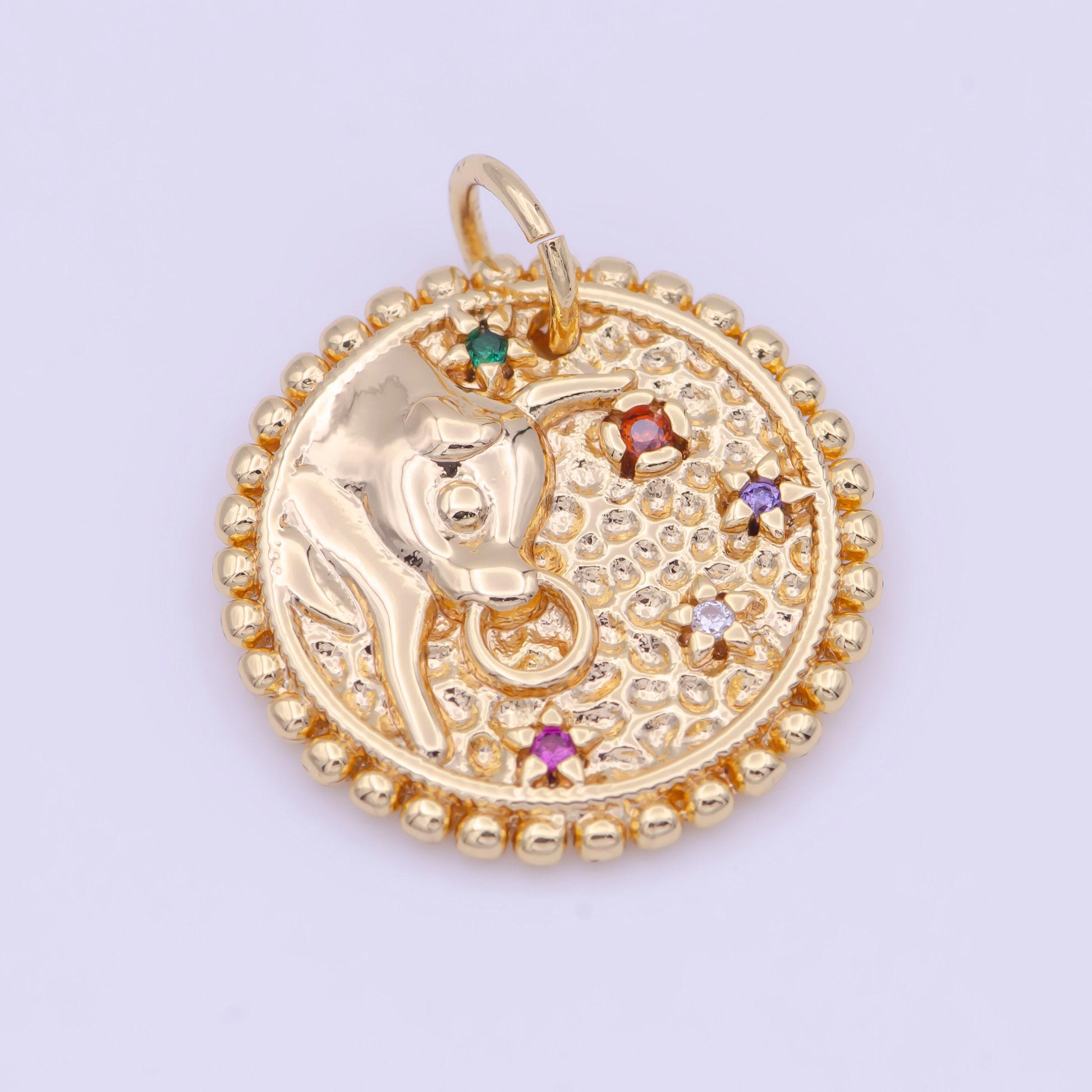 New design 14k gold filled double sided zodiac charm horoscope astrology personalized coin charm cz round disc pendant| a1803-1808
