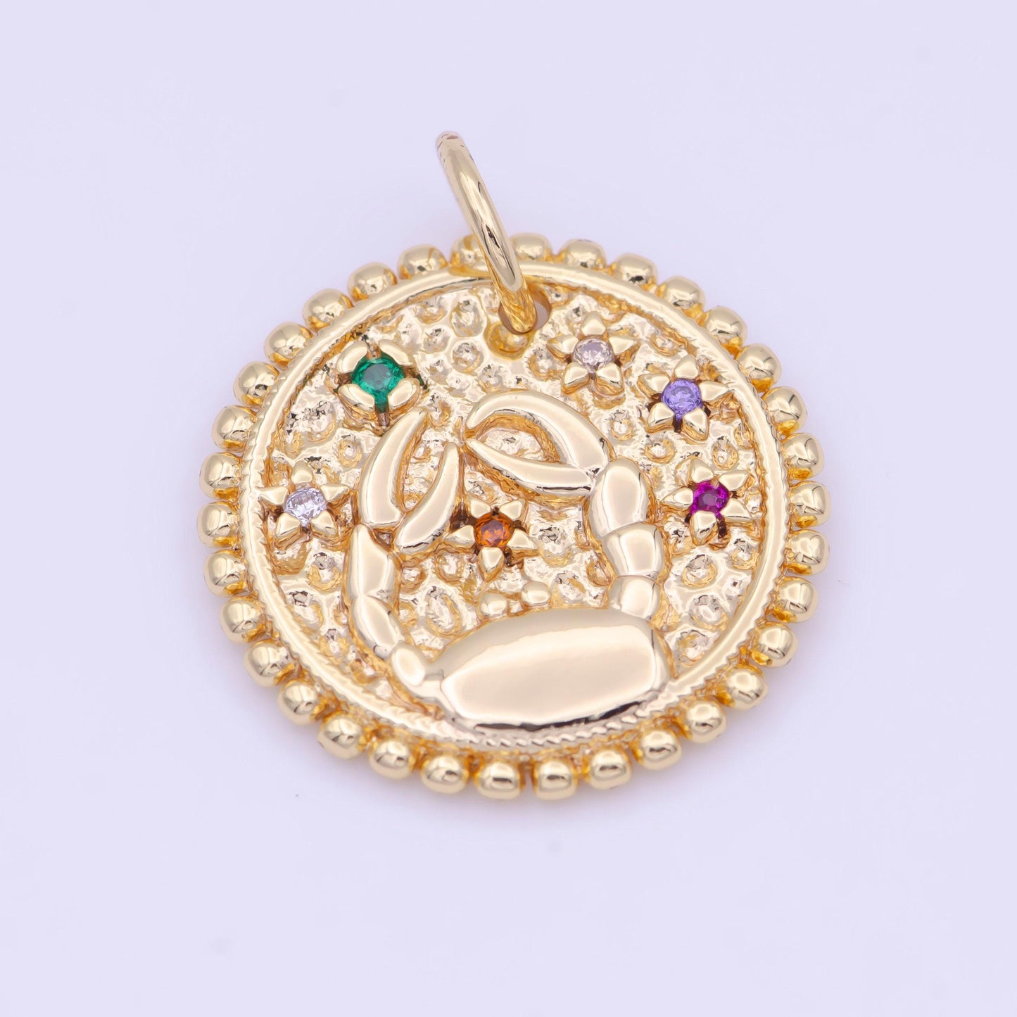 New design 14k gold filled double sided zodiac charm horoscope astrology personalized coin charm cz round disc pendant| a1803-1808