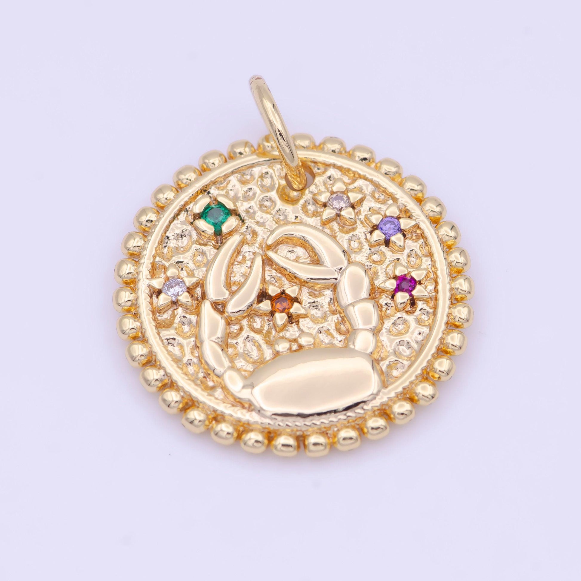 New design 14k gold filled double sided zodiac charm horoscope astrology personalized coin charm cz round disc pendant| a1803-1808