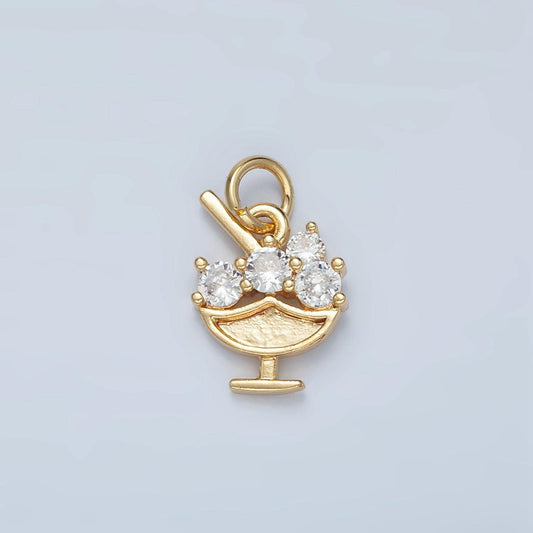 Mini 14k gold filled micro pave cz ice cream pendant charm, sundae ice cream pendant charm, desert pendant, for diy jewelry making n1479
