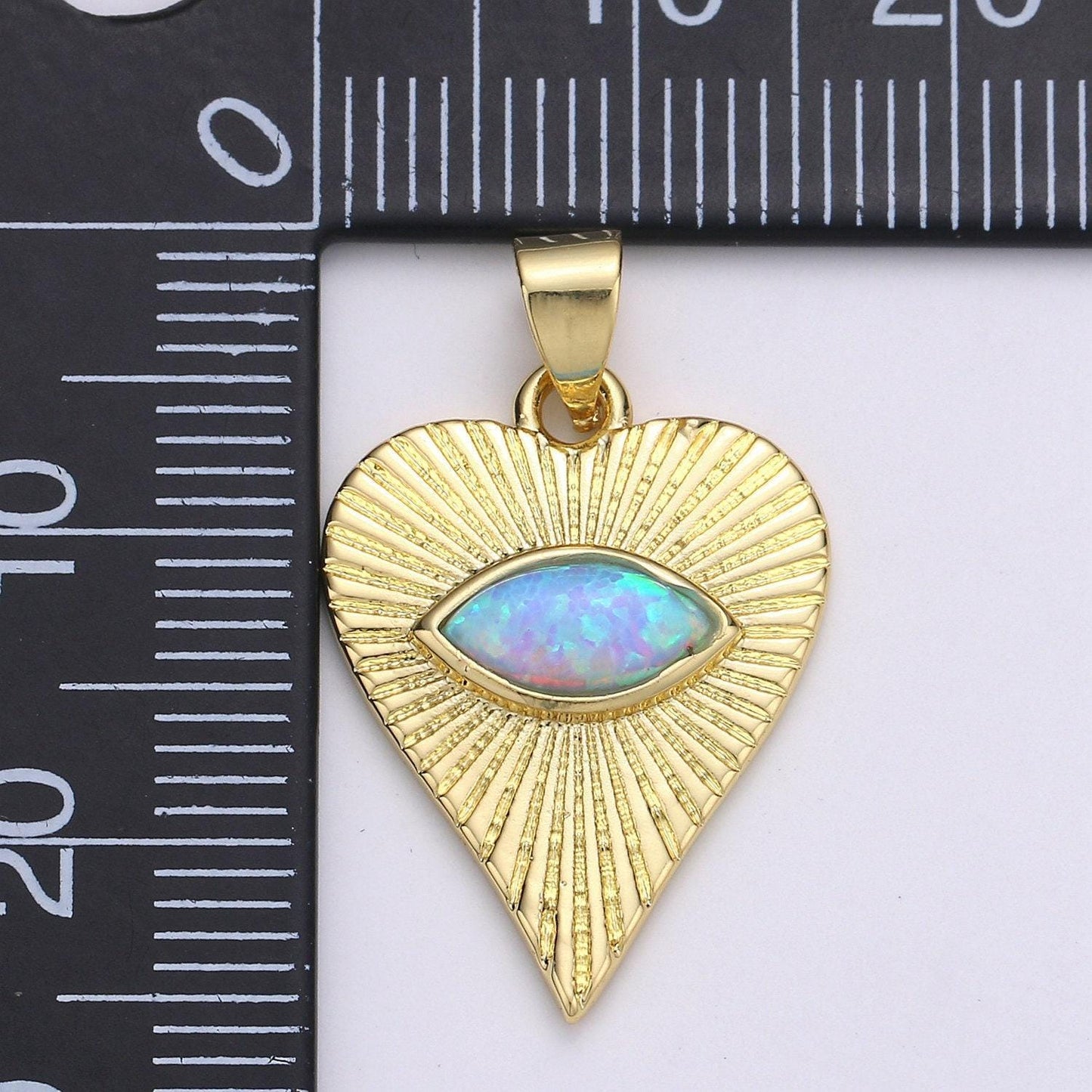 White, blue opal created heart charm pendant, evil eye heart pendant, gold sunburst heart jewelry making supplypdgf-2091, 2092, j219, j220
