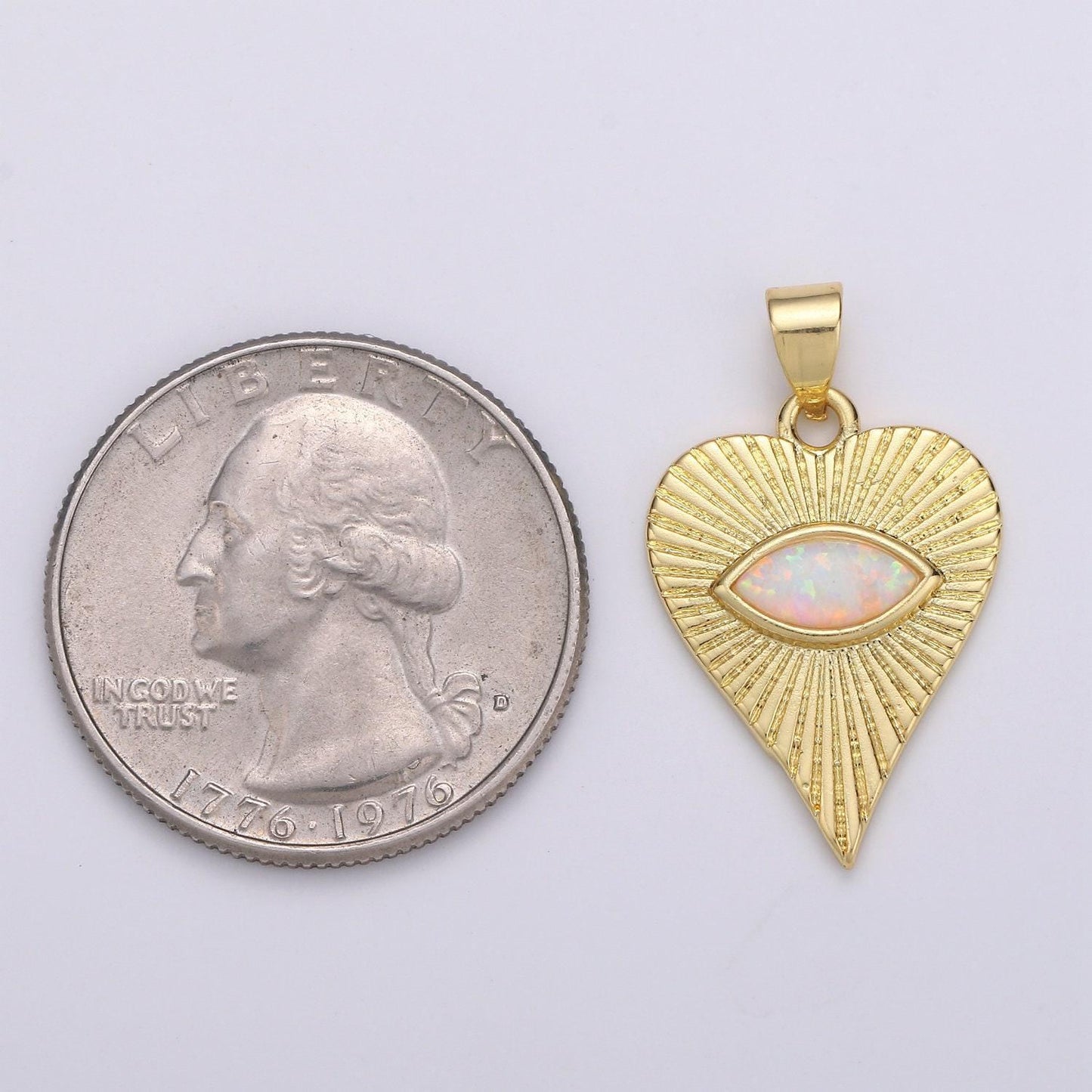 White, blue opal created heart charm pendant, evil eye heart pendant, gold sunburst heart jewelry making supplypdgf-2091, 2092, j219, j220