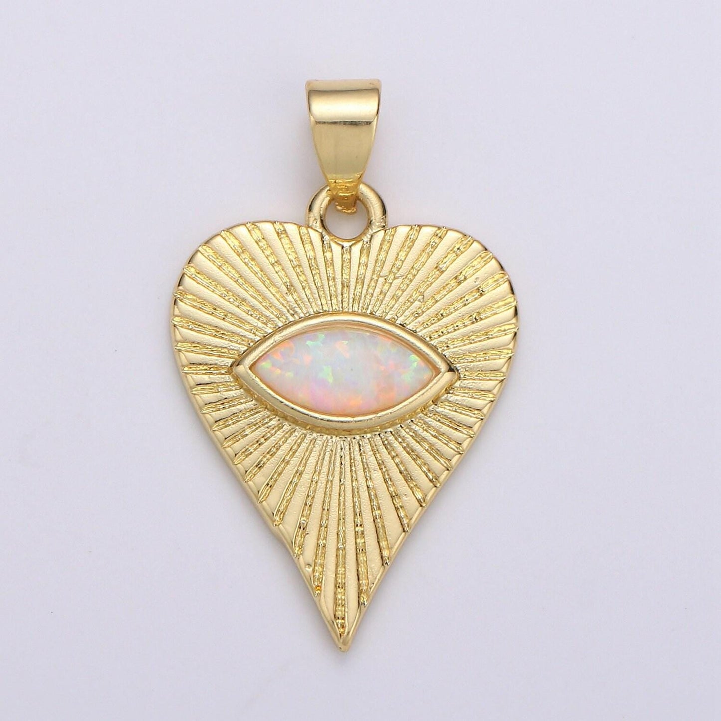 White, blue opal created heart charm pendant, evil eye heart pendant, gold sunburst heart jewelry making supplypdgf-2091, 2092, j219, j220