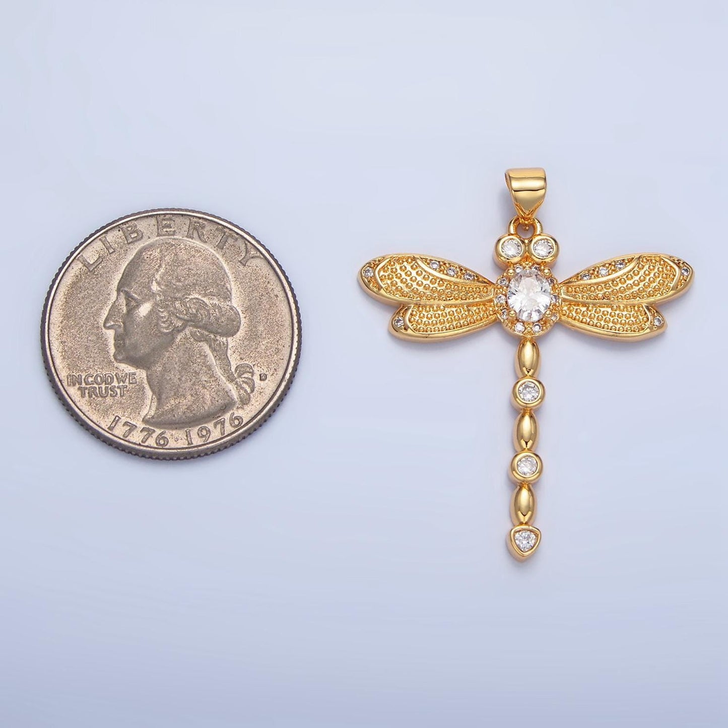 Cz paved geometric dragonfly gold filled insect pendant | aa-949