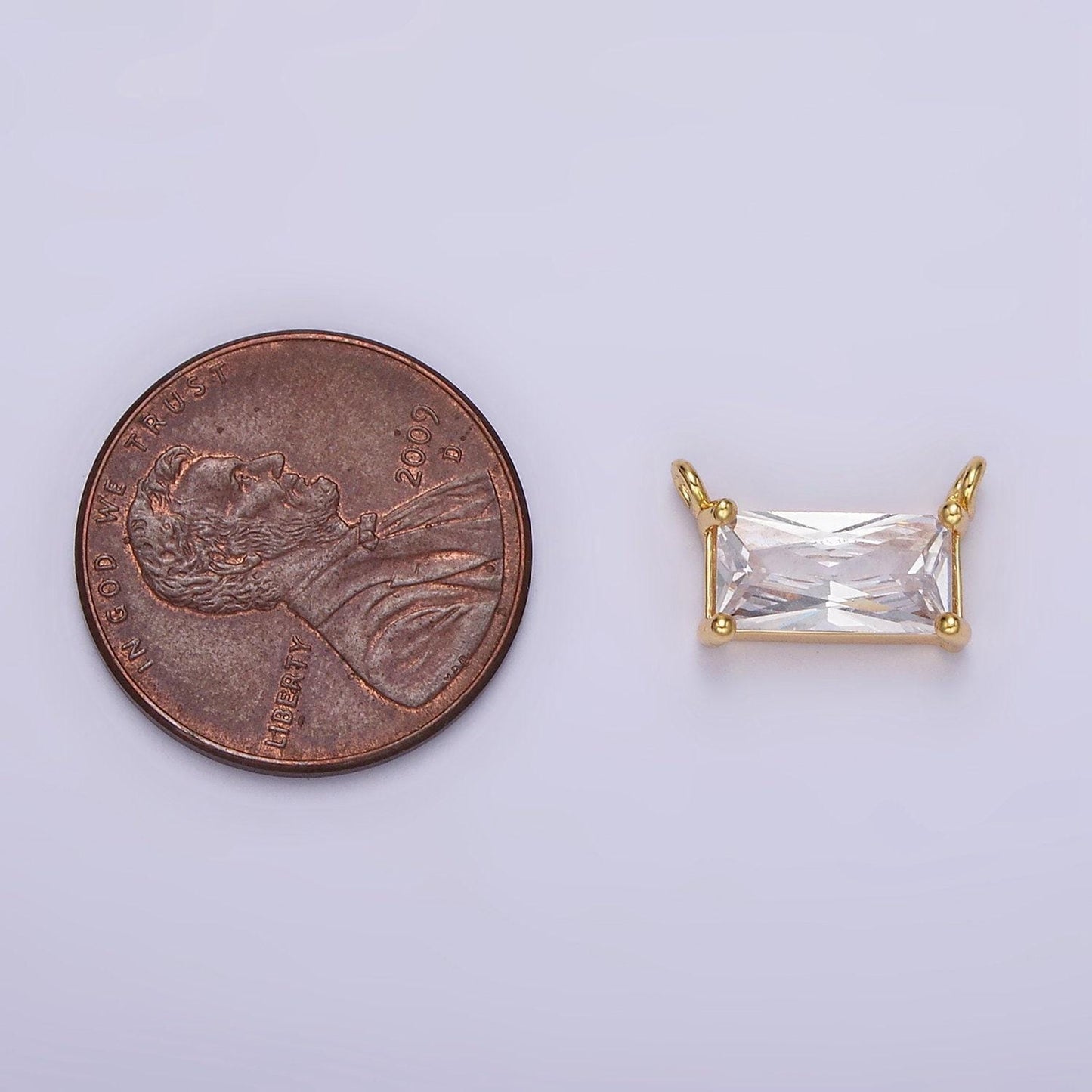 24k gold filled clear baguette cz bezel connector | g797