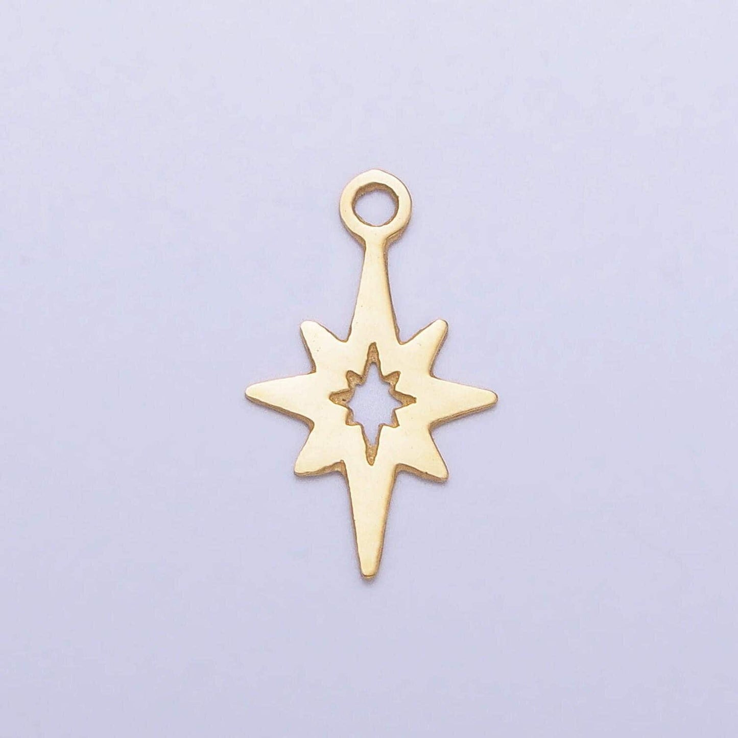 Stainless steel north star charm, starburst pole star pendant laser cut celestial findings lead nickel free tarnish resistant charm p-902