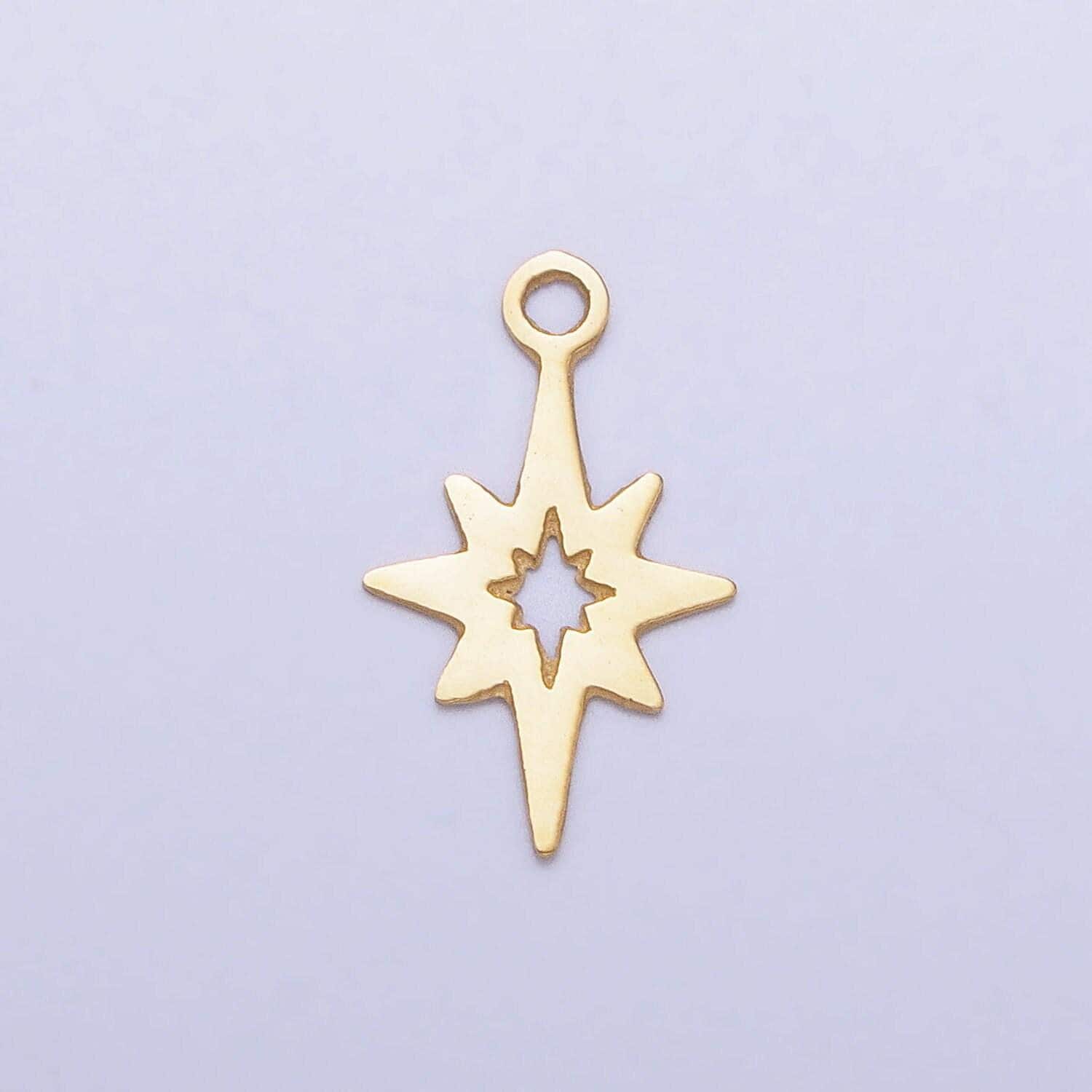 Stainless steel north star charm, starburst pole star pendant laser cut celestial findings lead nickel free tarnish resistant charm p-902