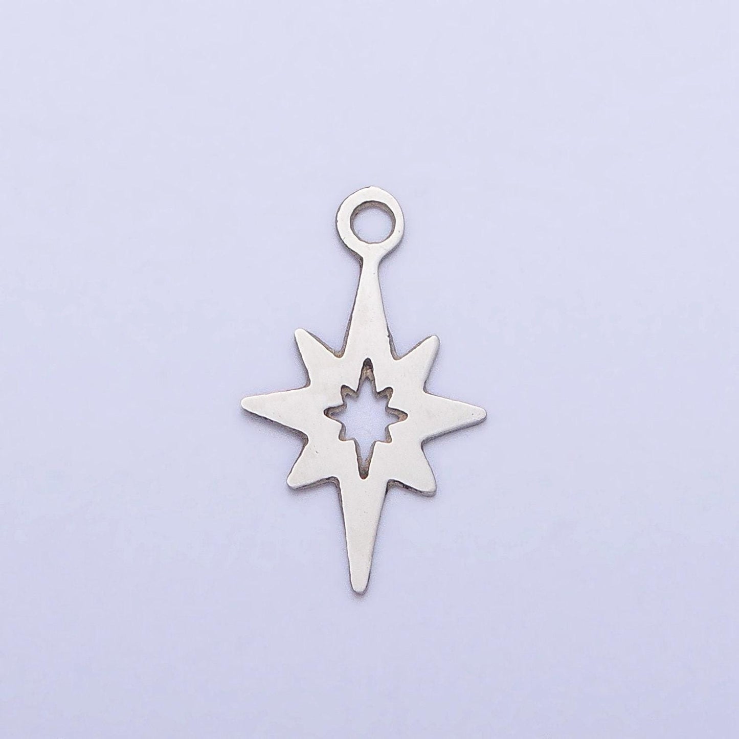 Stainless steel north star charm, starburst pole star pendant laser cut celestial findings lead nickel free tarnish resistant charm p-902