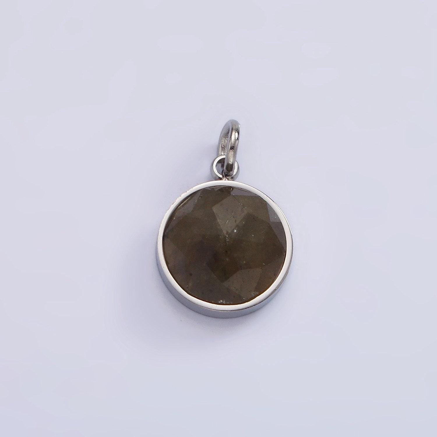 Stainless steel onyx, tiger eye, amazonite, clear quartz multifaceted round charm in gold & silver | p1333 - p1336