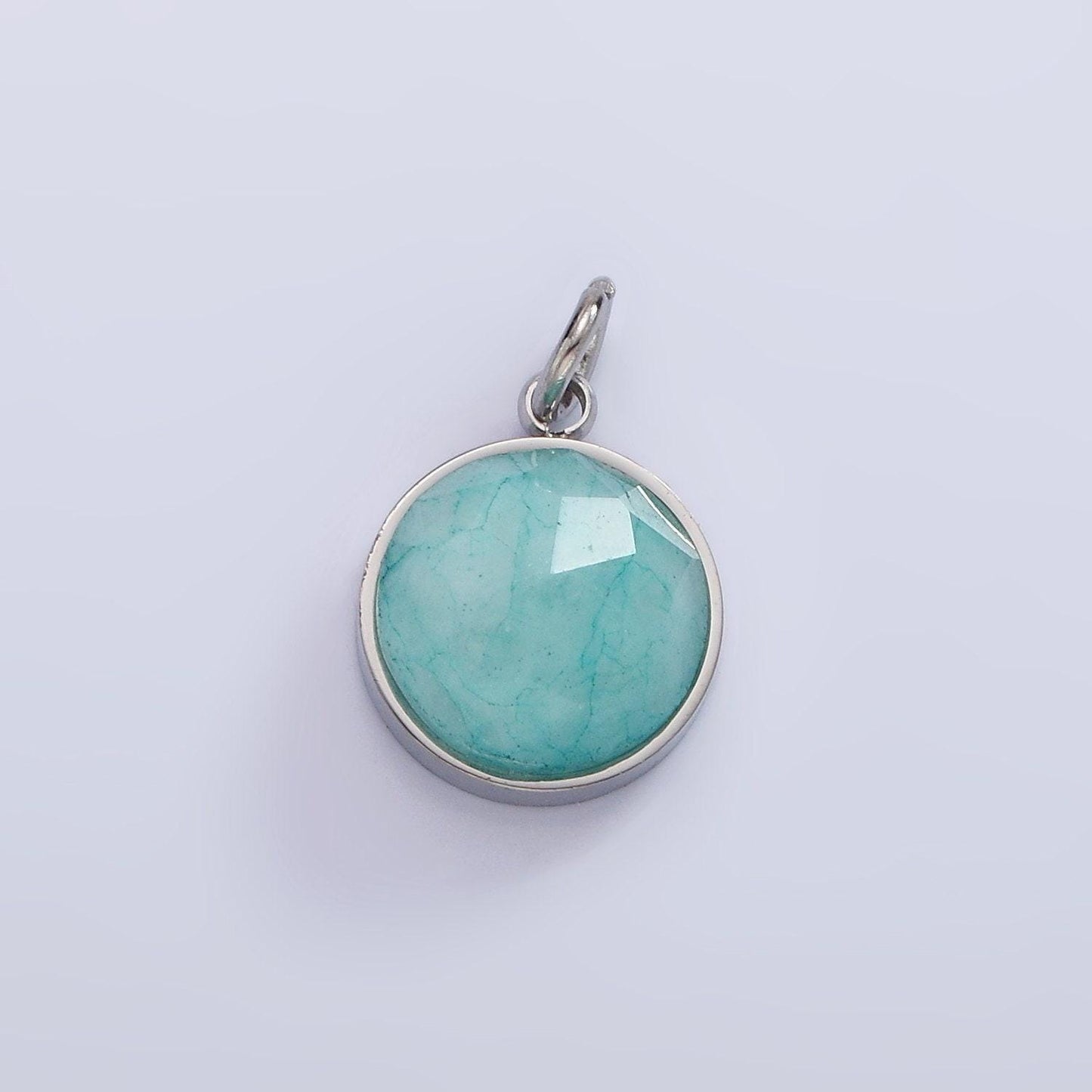 Stainless steel onyx, tiger eye, amazonite, clear quartz multifaceted round charm in gold & silver | p1333 - p1336