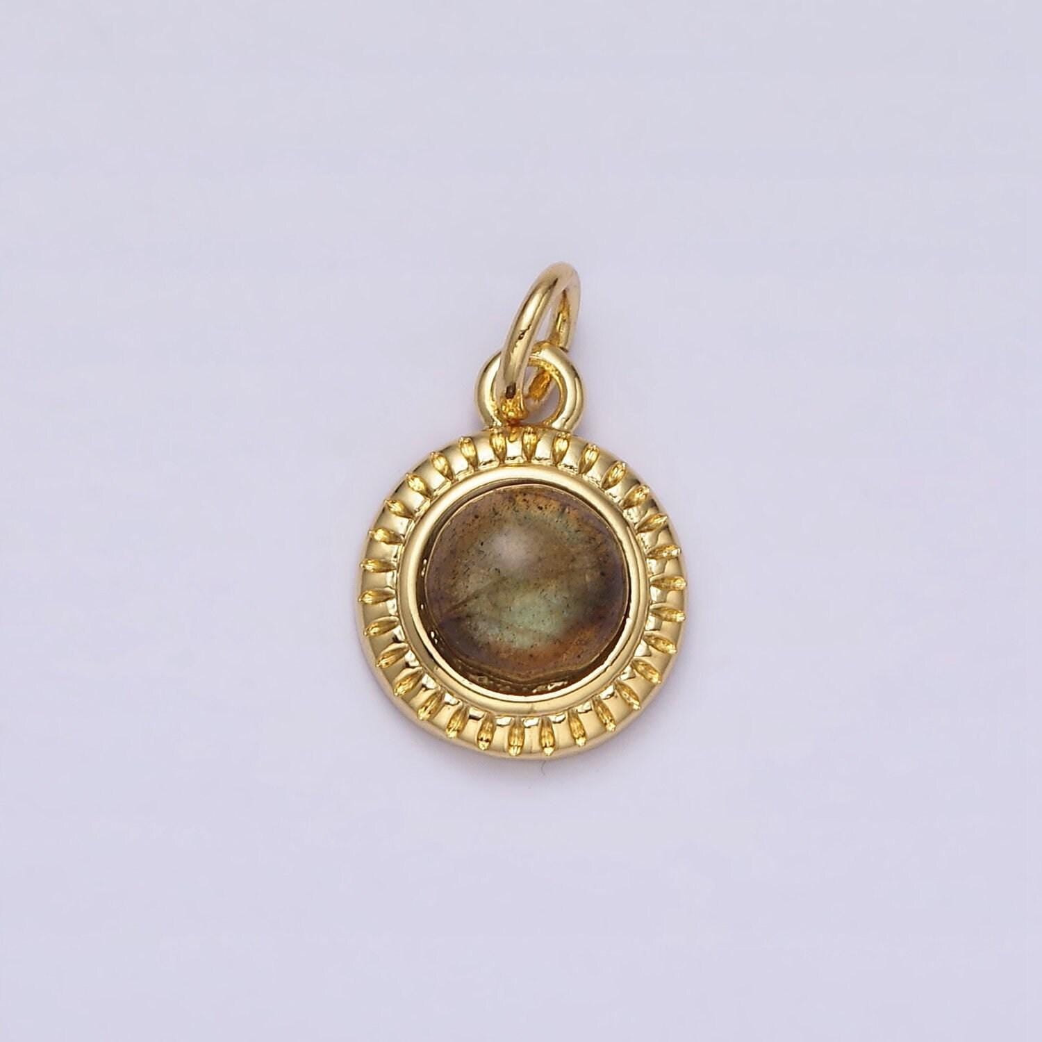 24k gold filled rose quartz, aventurine, labradorite, blue agate, amethyst round pendant | aa195 - aa199