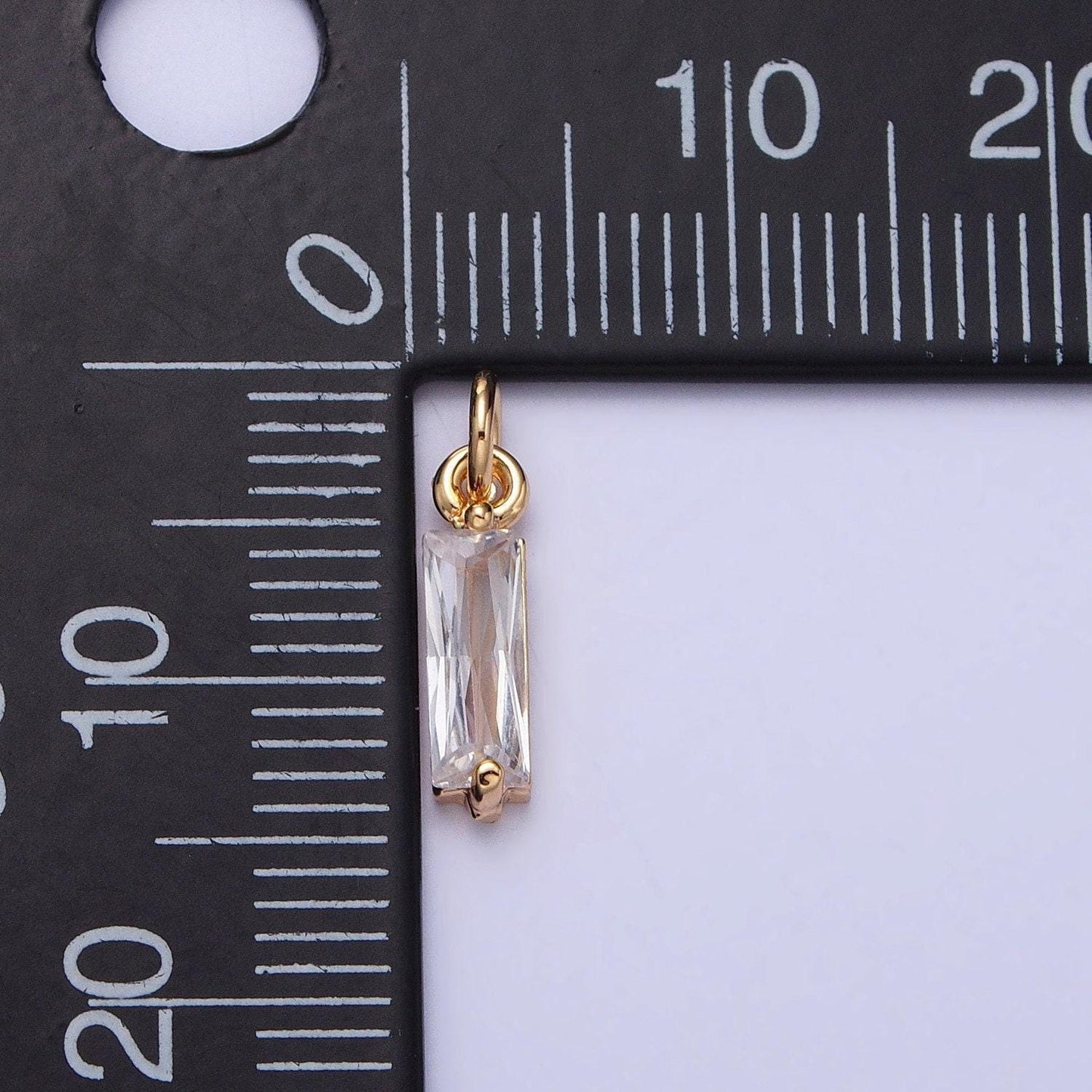 Tiny clear faceted cubic zirconia charms baguette cut crystal pendants small rectangular glass in gold, silver ac475 ac476