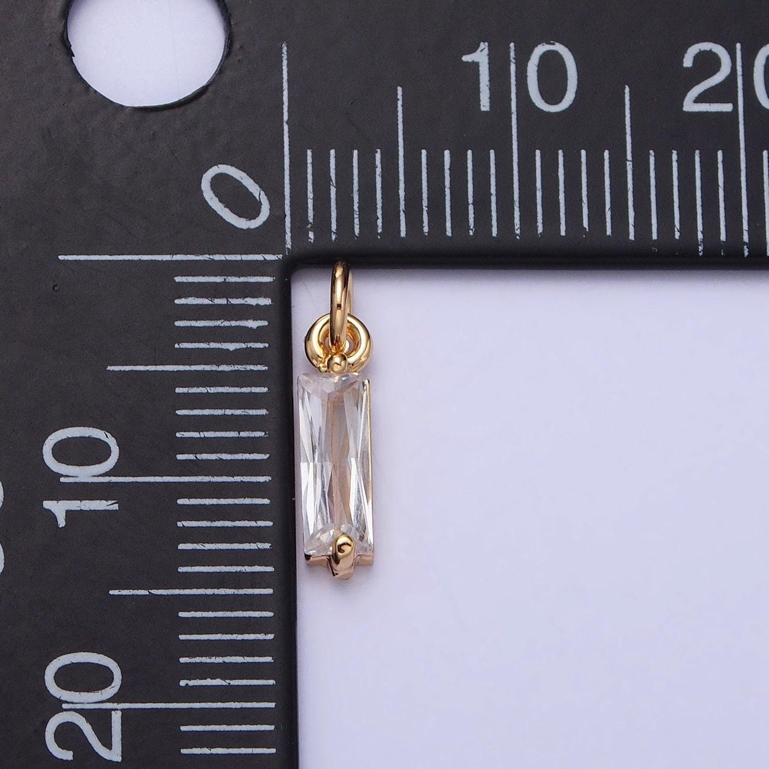 Tiny clear faceted cubic zirconia charms baguette cut crystal pendants small rectangular glass in gold, silver ac475 ac476
