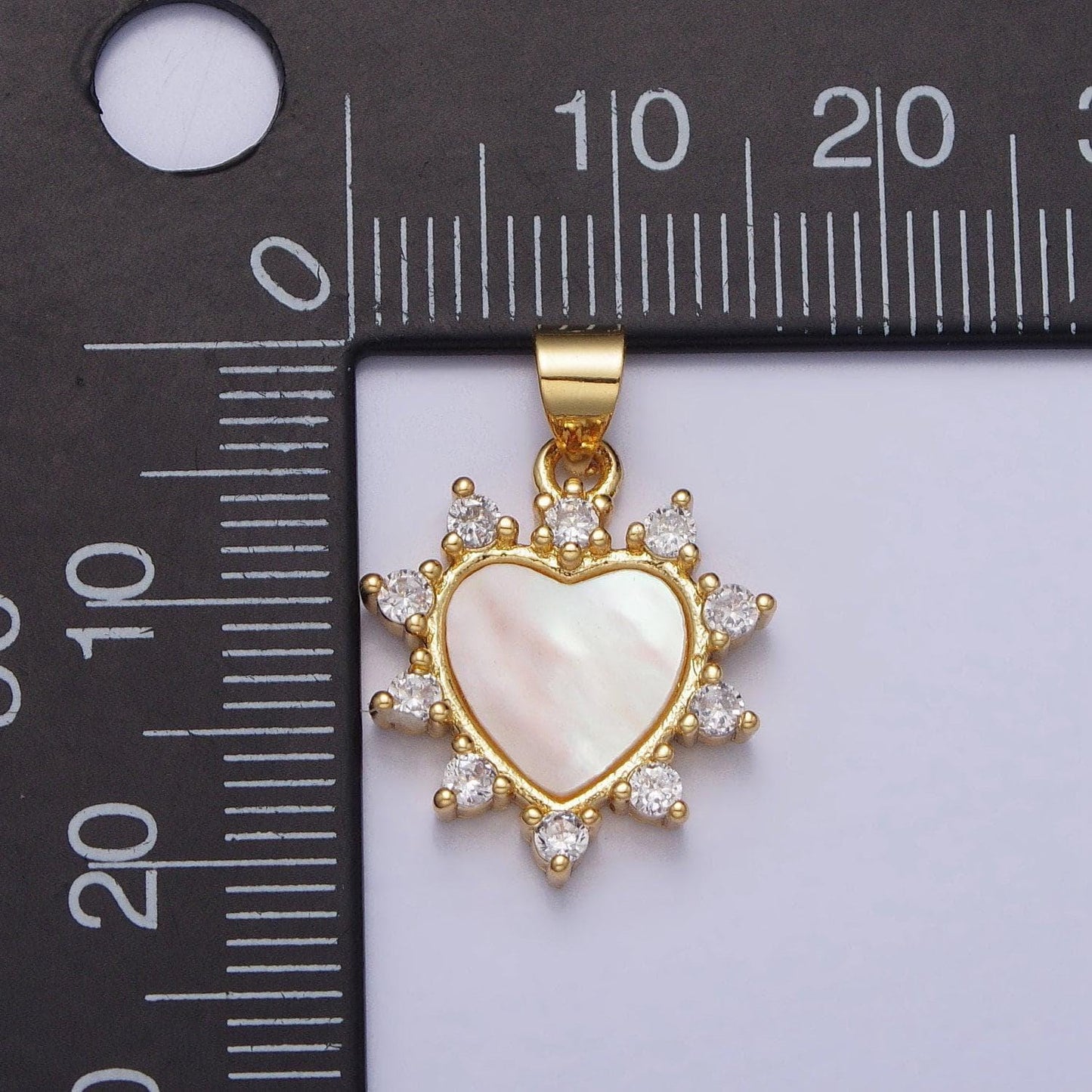 Shell pearl heart charm in 24k gold filled pendant spike cz love pendant for valentine jewelry gift idea making aa-024