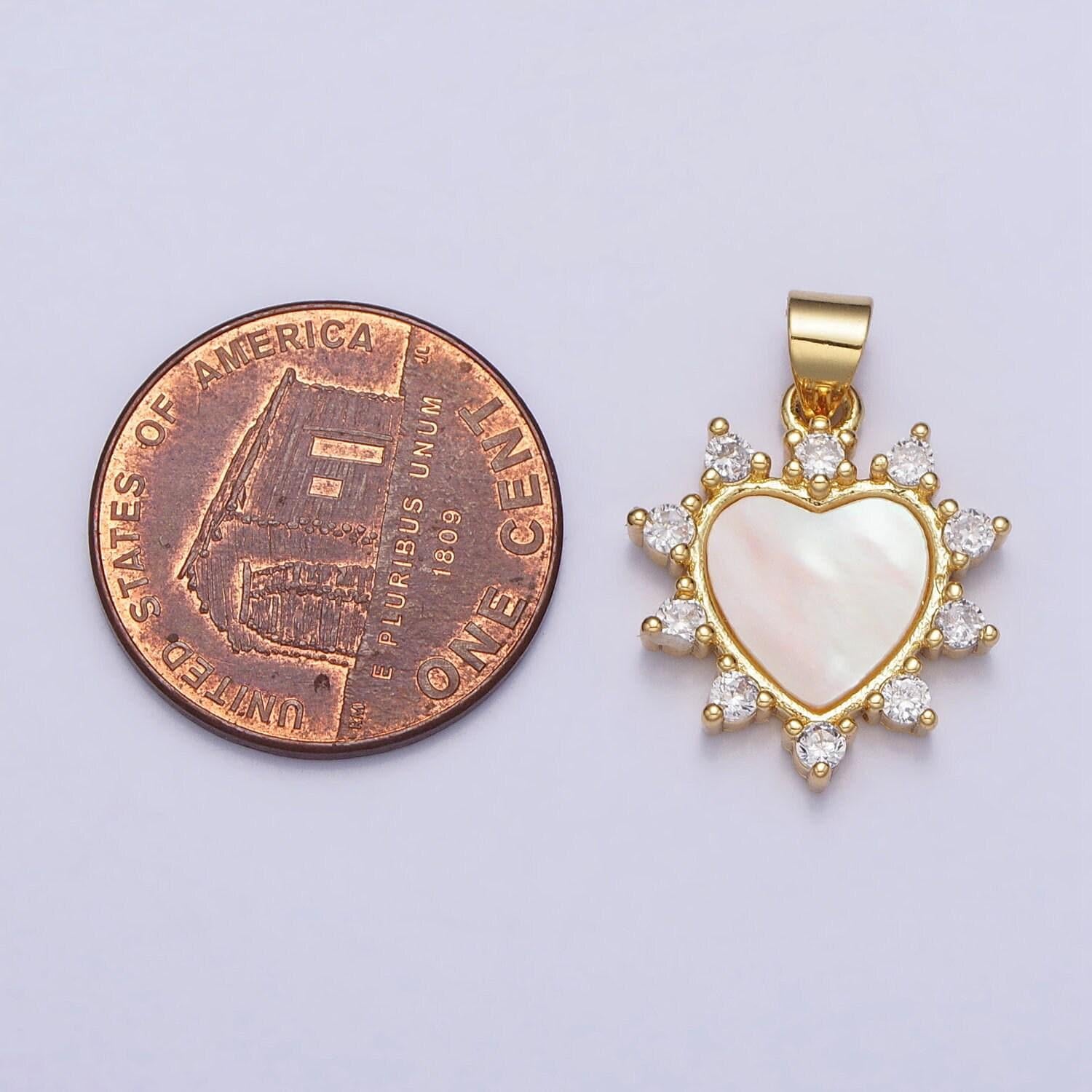 Shell pearl heart charm in 24k gold filled pendant spike cz love pendant for valentine jewelry gift idea making aa-024