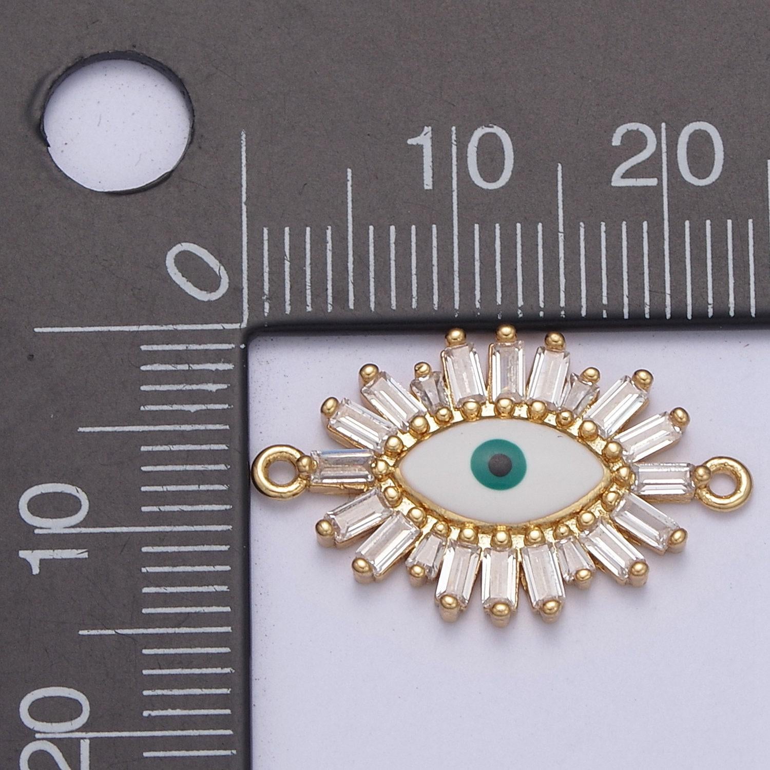 Gold baguette evil eye charm connector for bracelet making supply y-629