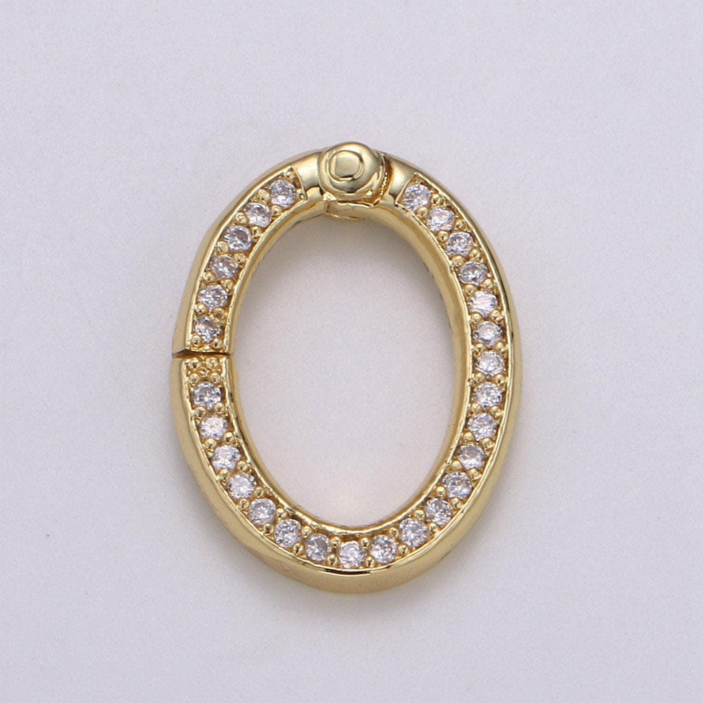 1 pc cz pave 24k gold spring gate ring, 15 mm push gate ring, oval charm holder clasp for connector, wristlet holder k147, k148