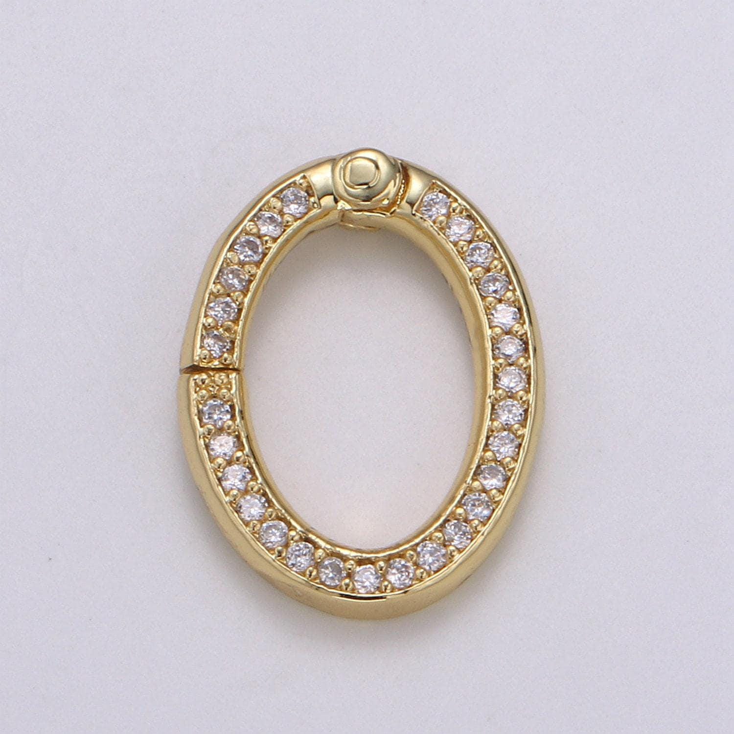 1 pc cz pave 24k gold spring gate ring, 15 mm push gate ring, oval charm holder clasp for connector, wristlet holder k147, k148