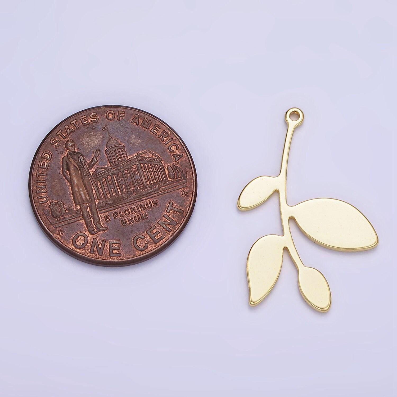14k gold filled spring leaf charm 24mm | ag-636