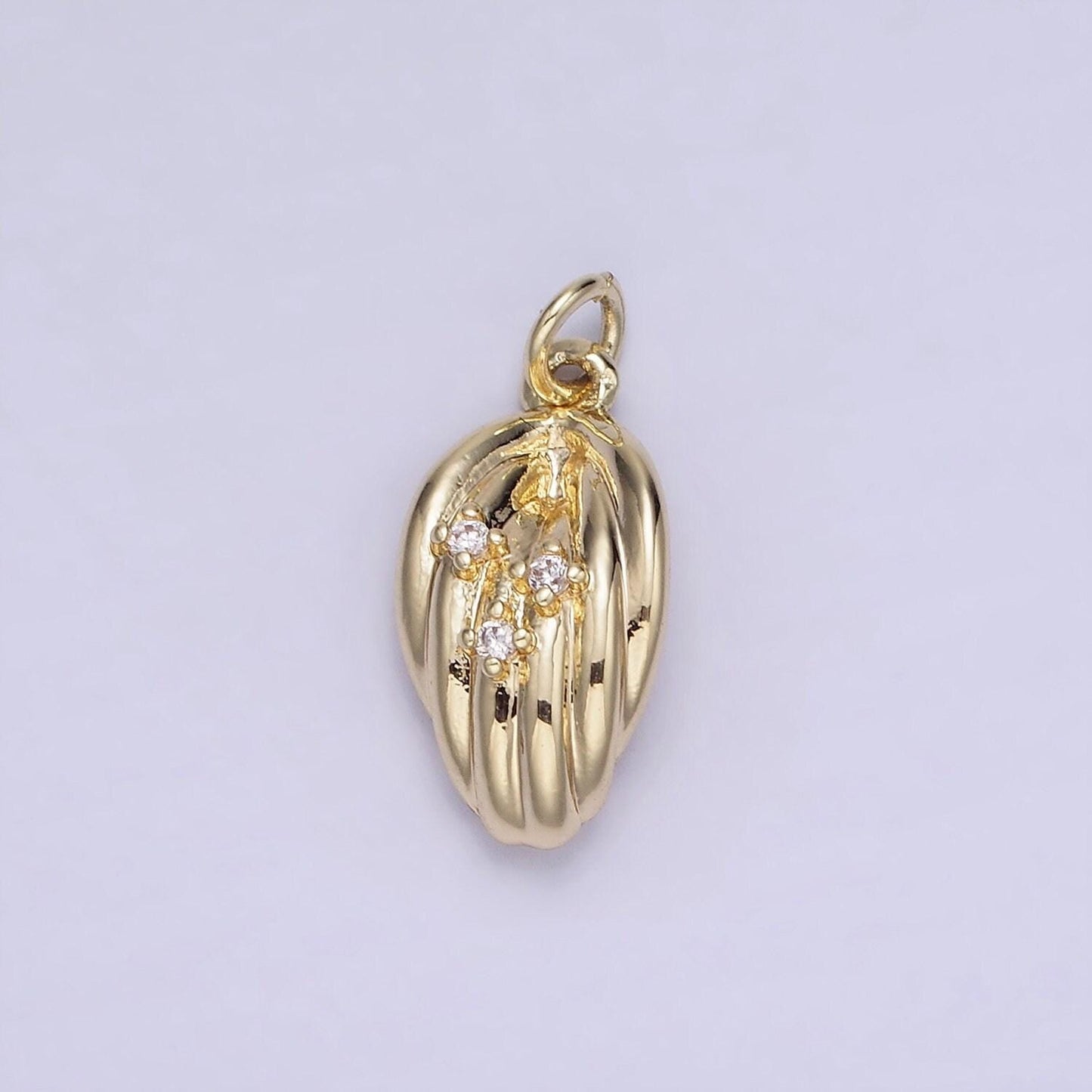14k gold filled triple cz concave leaf nature mini charm | ag-735