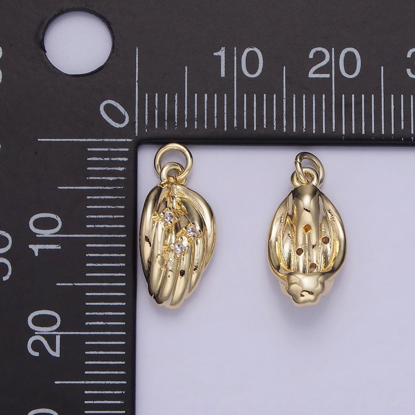14k gold filled triple cz concave leaf nature mini charm | ag-735