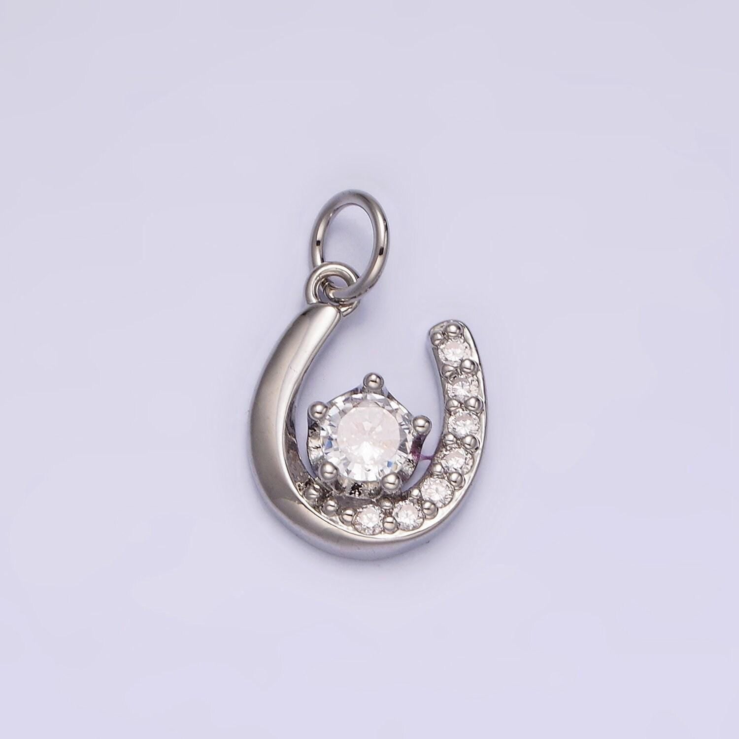 14k gold filled clear, red green cz micro paved lucky u horseshoe charm in gold & silver | ac835 - ac840