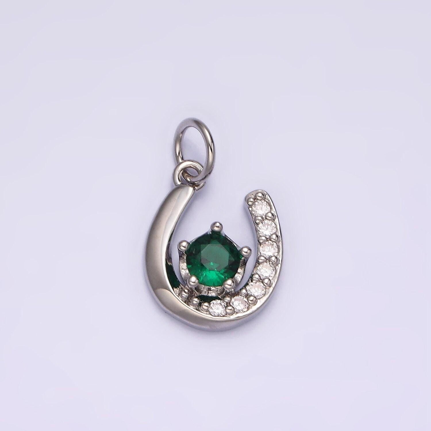 14k gold filled clear, red green cz micro paved lucky u horseshoe charm in gold & silver | ac835 - ac840