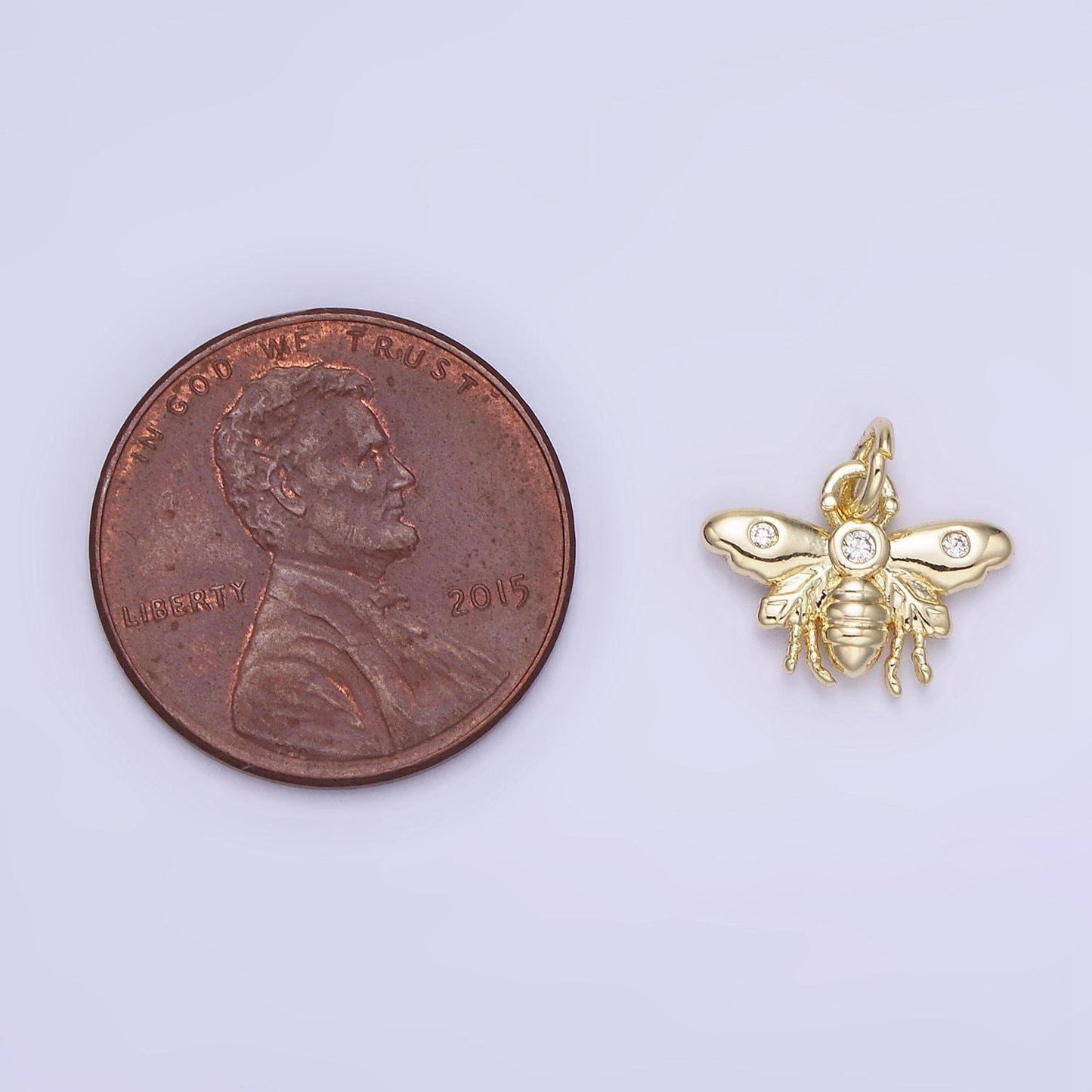Mini 14k gold filled triple cz queen bumble bee wasps insect charm | ag717