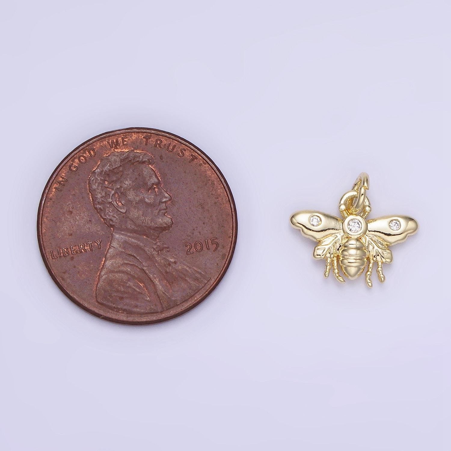 Mini 14k gold filled triple cz queen bumble bee wasps insect charm | ag717