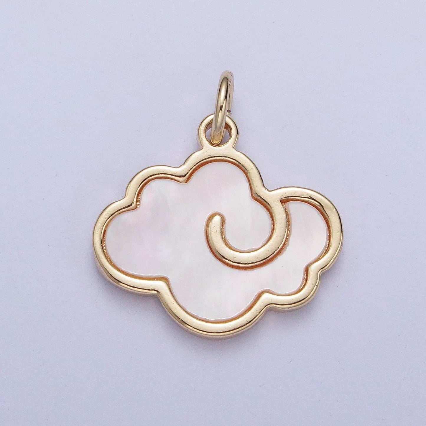 14k gold plated dainty clouds pendant on pearl, simple cartoon animation clouds micro cz pave cream pearl charm | ag-077
