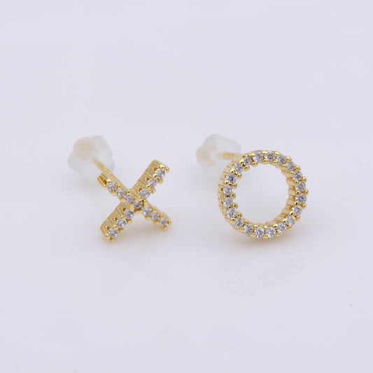 Gold tiny xo stud earrings, tiny stud, cartilage , helix stud,xo earrings, hugs and kisses earrings,x studs, ae-801