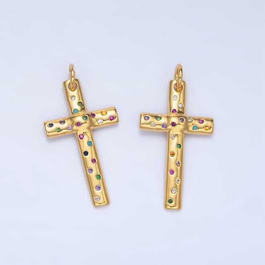 Multi color cz cross charm pendant 24k gold filled charm religious jewelry bracelet necklace making x606