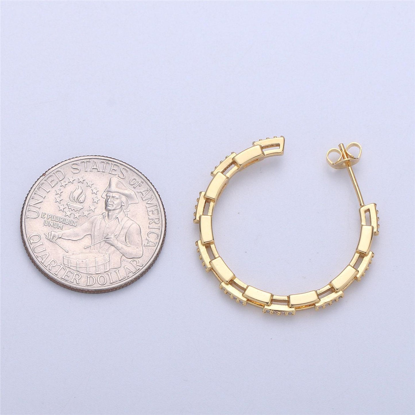 Dainty gold chain earring cz curb chain earring micro pave thin earring - gold filled hoop minimalist jewelry silver link earring