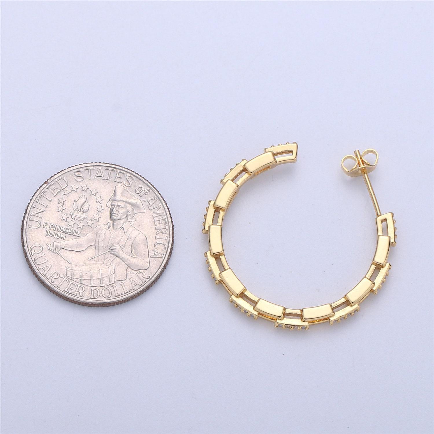 Dainty gold chain earring cz curb chain earring micro pave thin earring - gold filled hoop minimalist jewelry silver link earring