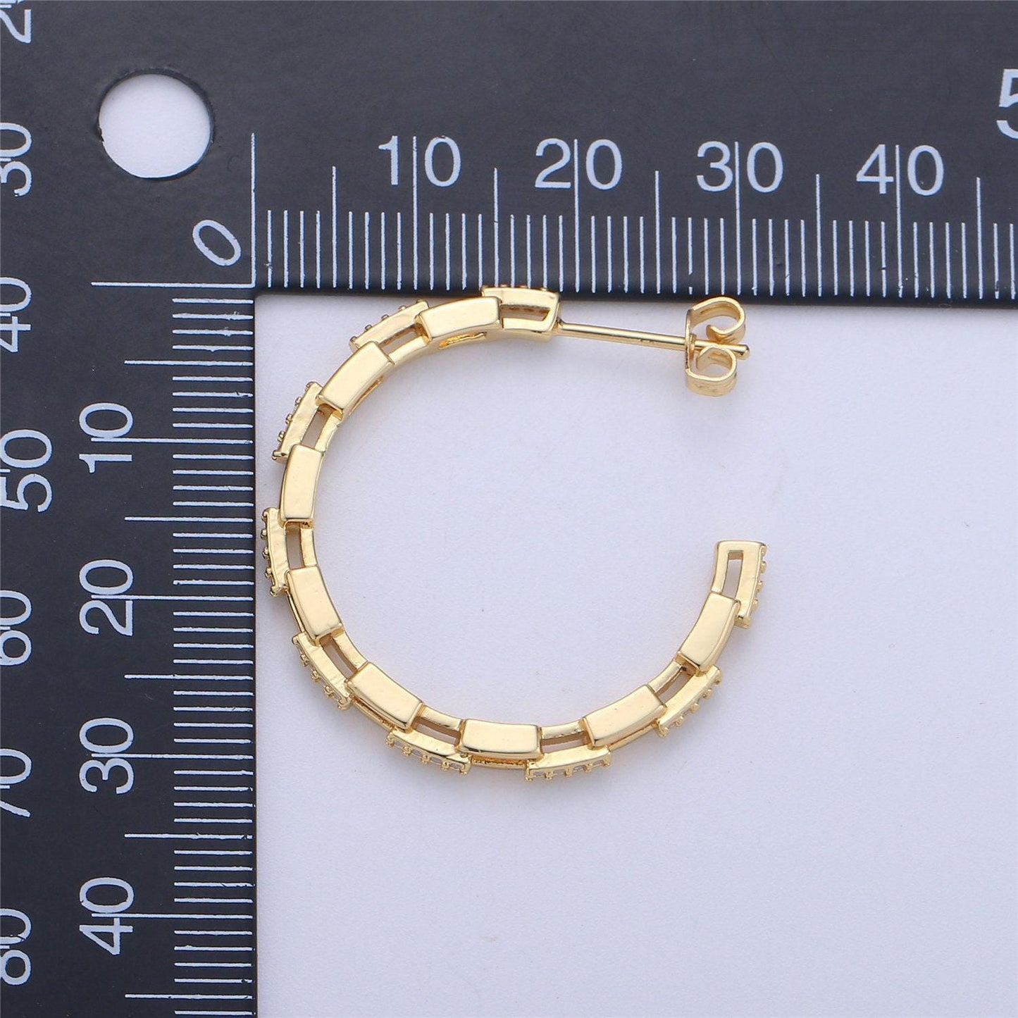 Dainty gold chain earring cz curb chain earring micro pave thin earring - gold filled hoop minimalist jewelry silver link earring