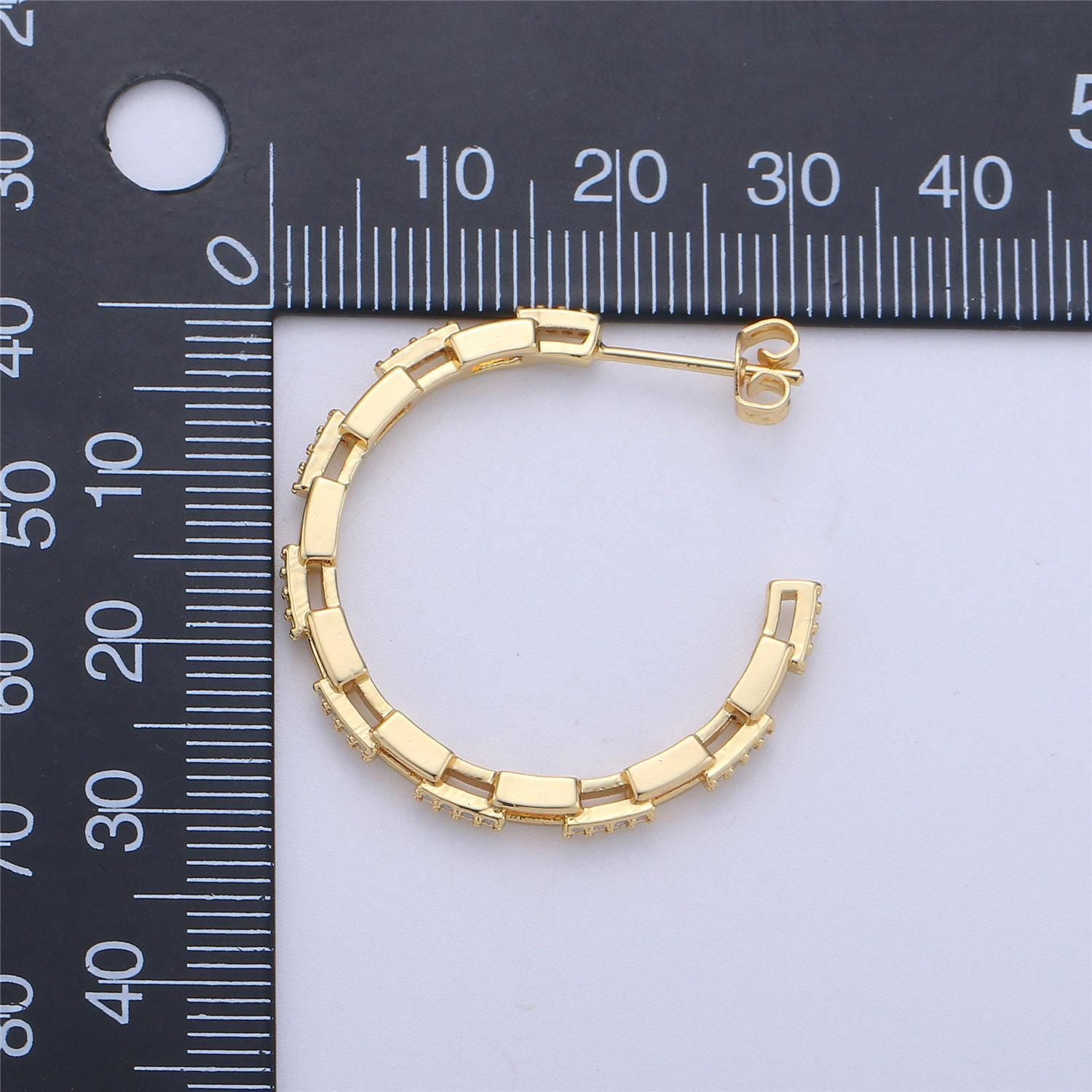 Dainty gold chain earring cz curb chain earring micro pave thin earring - gold filled hoop minimalist jewelry silver link earring