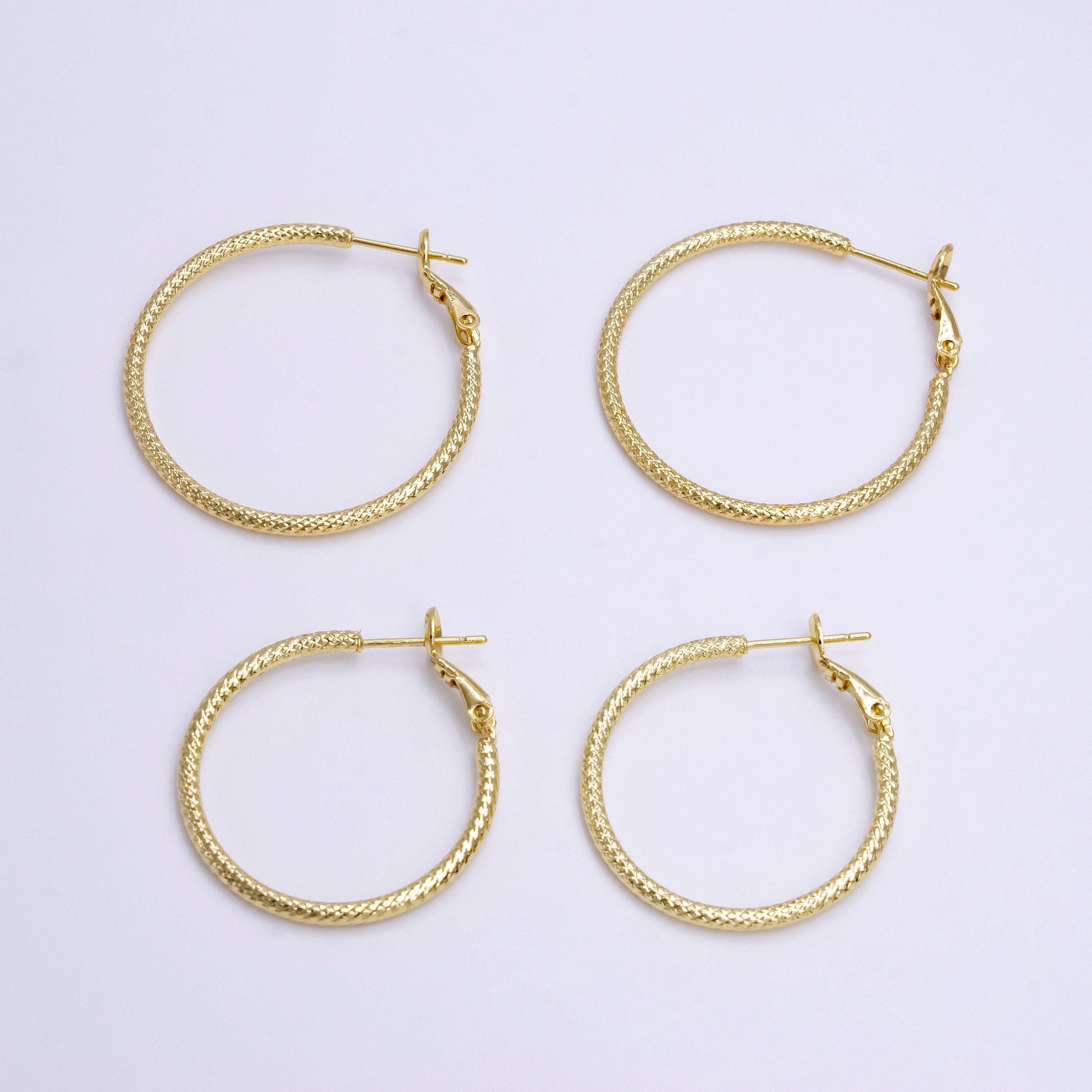 14k gold filled 30mm, 35mm round rhombus textured hinge hoop earrings | ae081 ae082