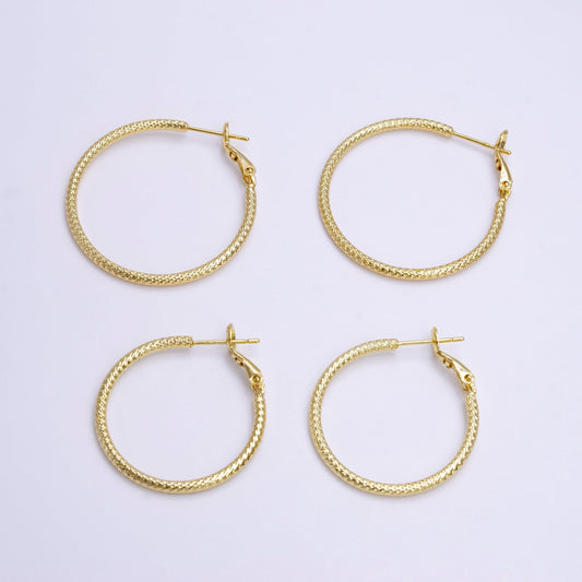 14k gold filled 30mm, 35mm round rhombus textured hinge hoop earrings | ae081 ae082