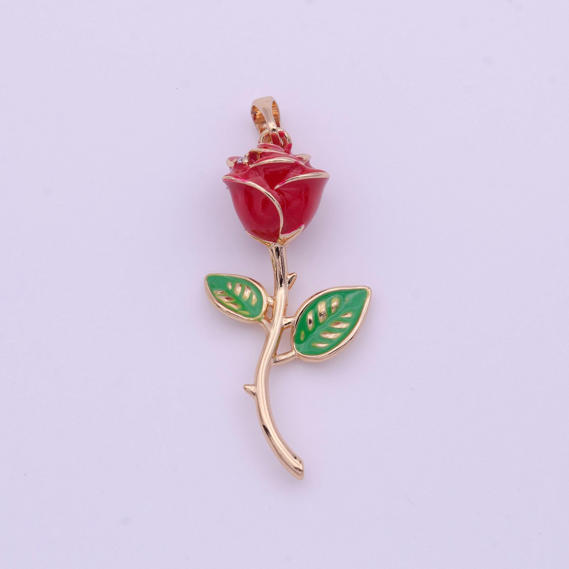 Red rose charm enamel flower pendant in rose gold pendant | i586