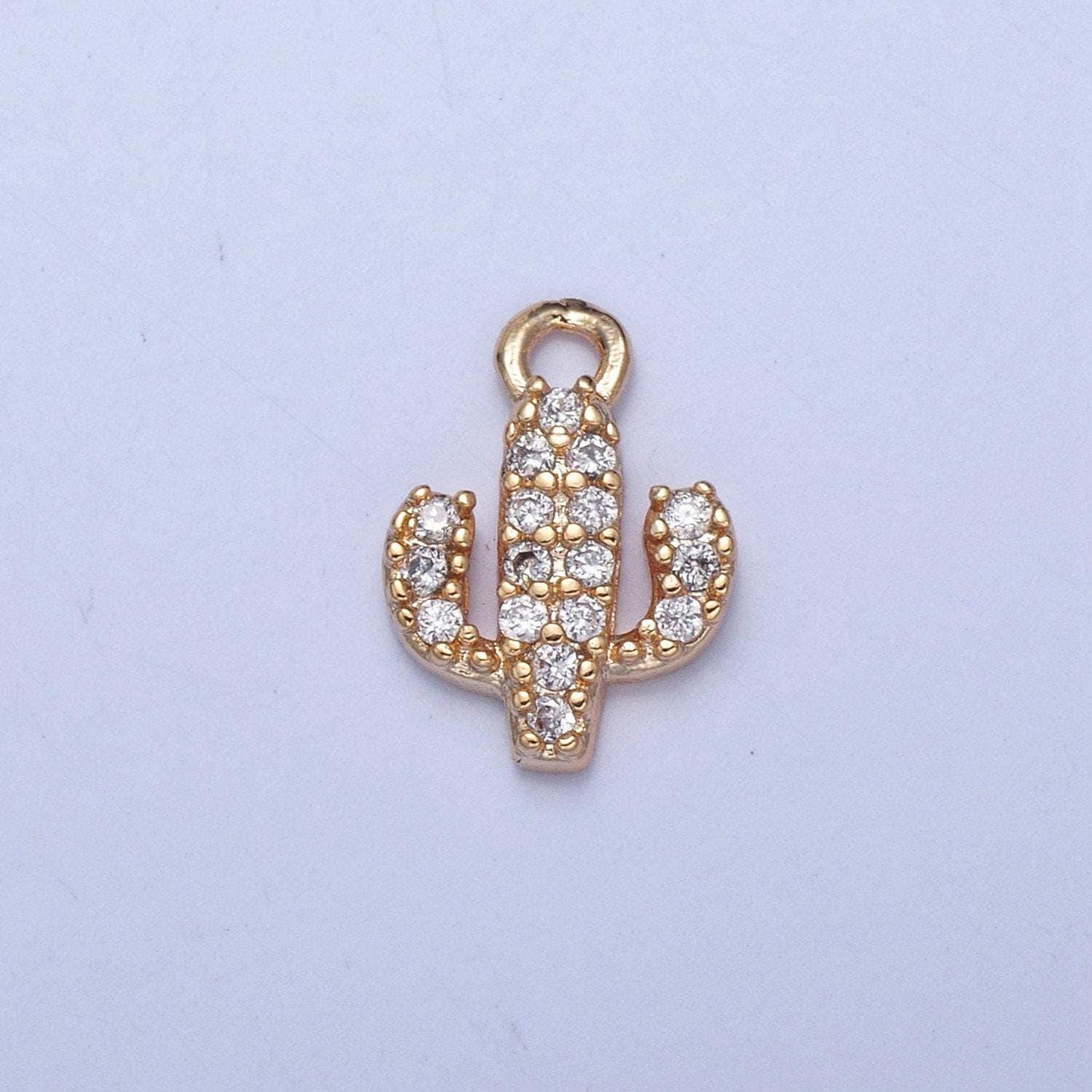 24k gold dainty cactus micro pave cz clear stone pendant, add on cute cacti charm dainty crystal cz for necklace bracelet supply | x-031