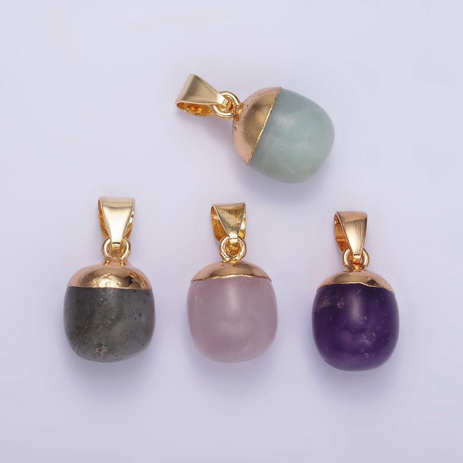 Gemstone oval potato gold pendant charm rose quartz moonstone amethyst amazonite charm n1305 n1306 n1307 n1308