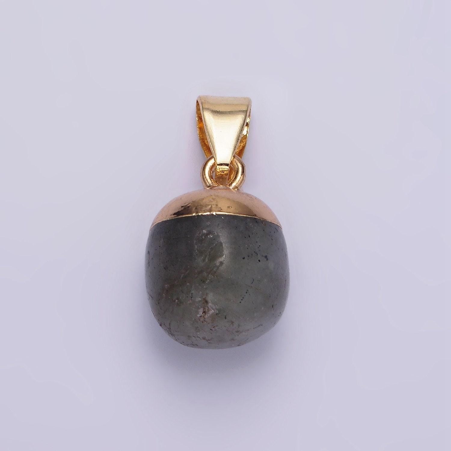 Gemstone oval potato gold pendant charm rose quartz moonstone amethyst amazonite charm n1305 n1306 n1307 n1308