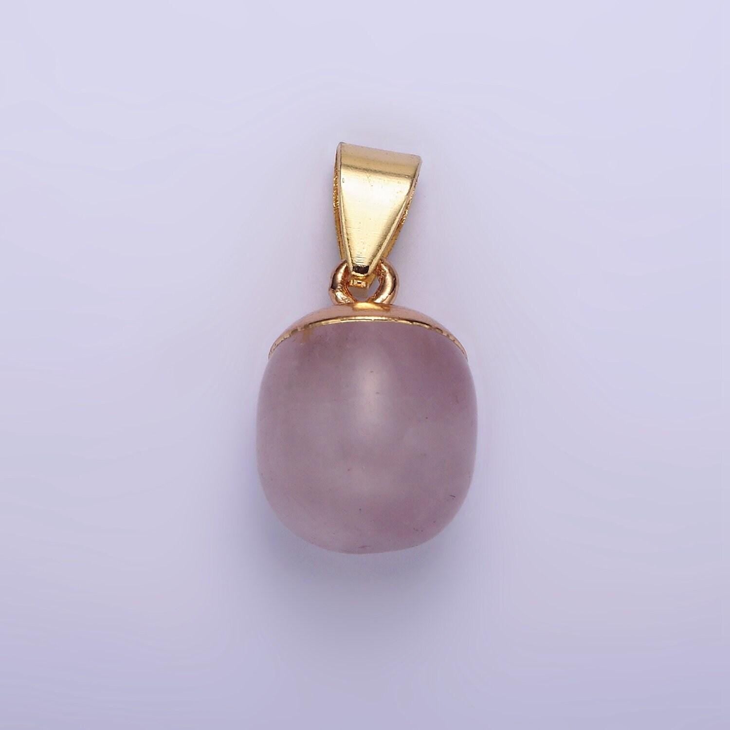 Gemstone oval potato gold pendant charm rose quartz moonstone amethyst amazonite charm n1305 n1306 n1307 n1308