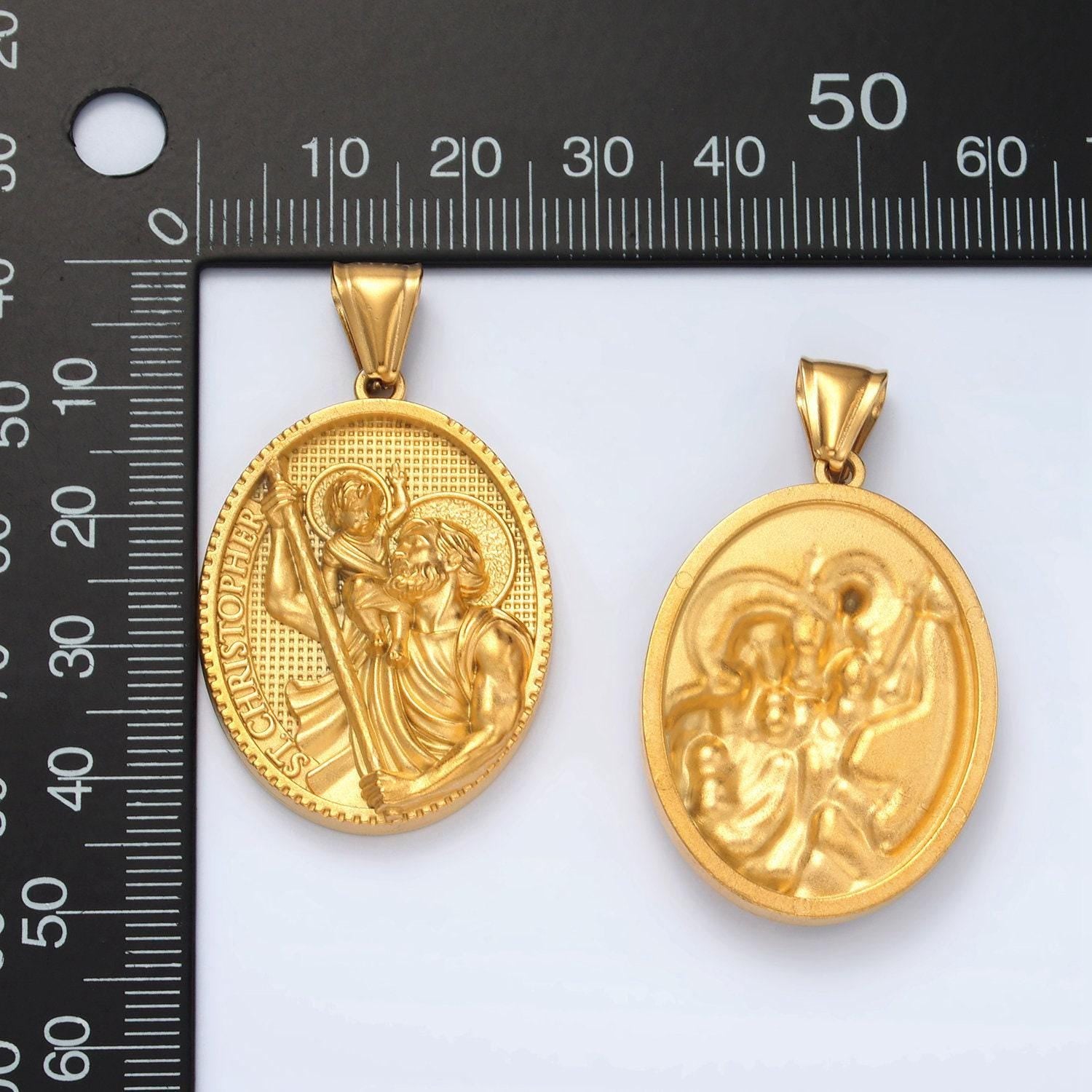 Gold stainless steel saint christopher pendant charm saint pendant religious pendant catholic jewelry medallion pendant p1465